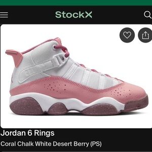 Girls Jordan 6 Rings Sneakers - Size 3Y - Coral Chalk/Desert Berry/White